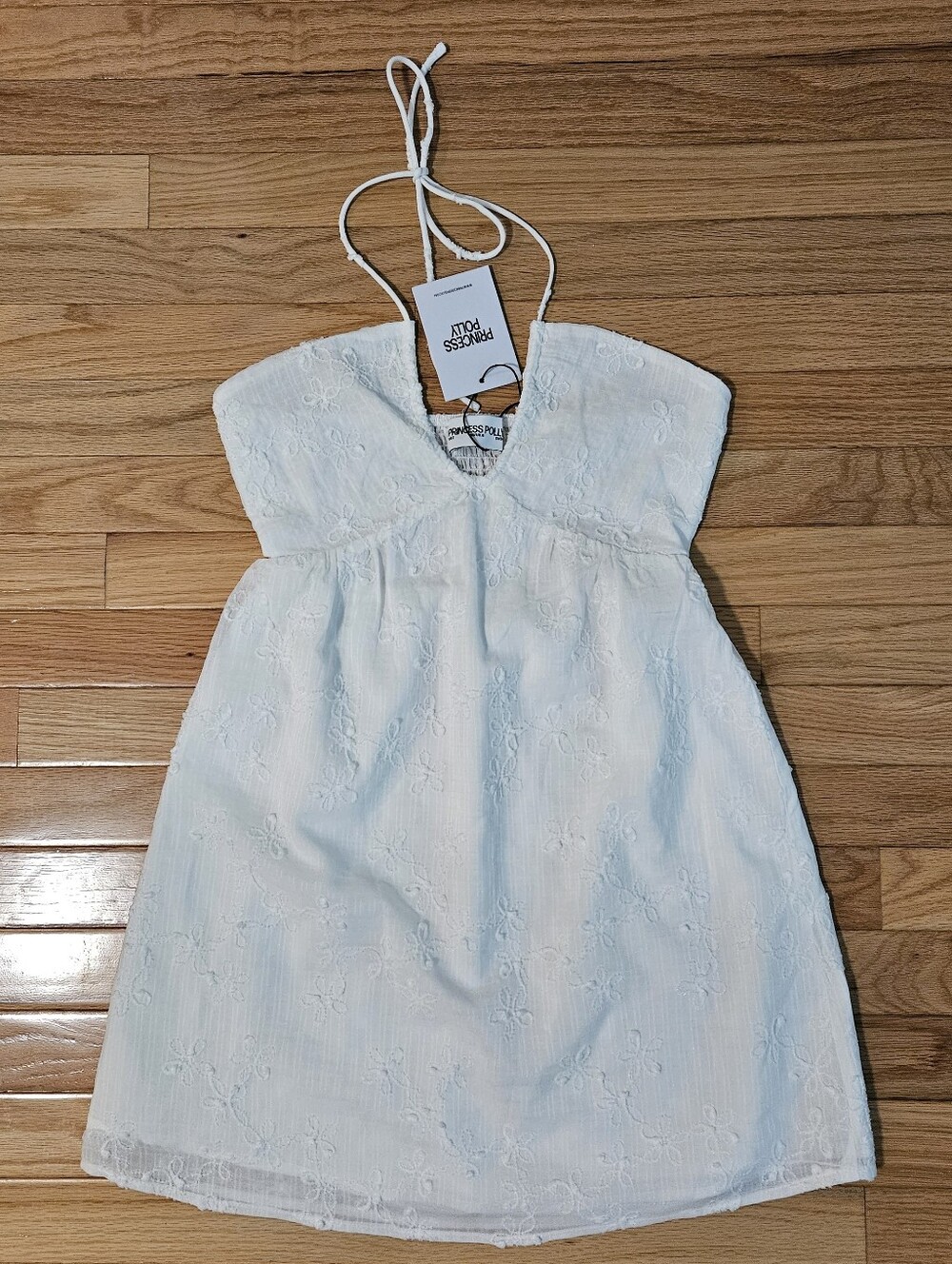 Princess Polly White Embroidered Halter Mini Dress Women's Size Small Boho NWT